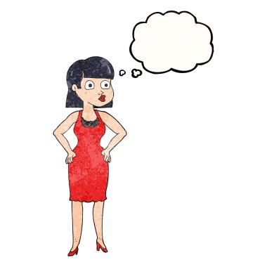 düşünce balonu çizgi film kadın elbiseli kalça elleri ile dokulu