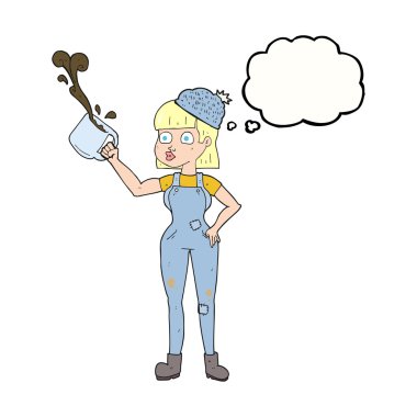 kabarcık karikatür kadın işçi kahve kupa ile sanıyordum