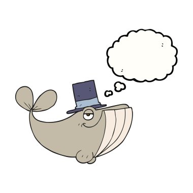 Silindir şapka giyen düşünce kabarcık karikatür balina