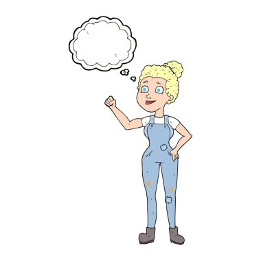 kabarcık karikatür kadın kaba pamuklu tulum içinde düşündüm