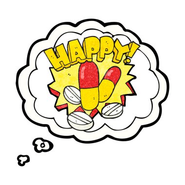 düşünce balonu karikatür mutluluk hapları dokulu