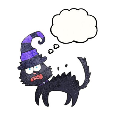 Kara kedi düşünce balonu dokulu karikatür korkuttu