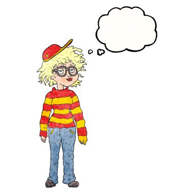 kabarcık dokulu karikatür geeky kız sanıyordum