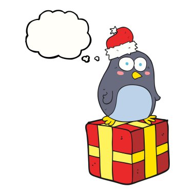 düşünce balonu Noel penguen karikatür