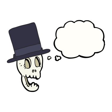 Silindir şapka giyen düşünce kabarcık karikatür kafatası