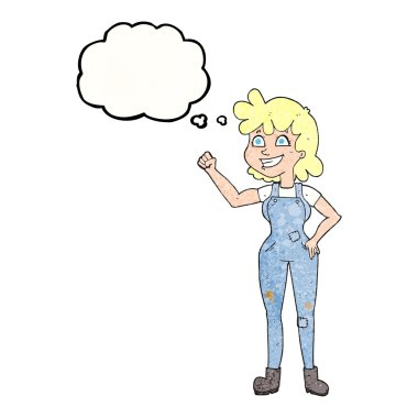 düşünce balonu dokulu karikatür yumruğunu kenetlenmesi kadın tespit