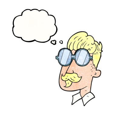 çizgi film adam bıyık ve gözlük düşünce balonu dokulu