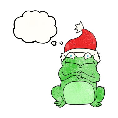 Noel şapka düşünce balonu dokulu karikatür kurbağa