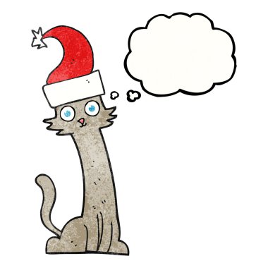 kabarcık dokulu karikatür kedi Noel şapkalı sanıyordum