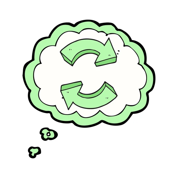 Pensée bulle dessin animé recyclage flèches — Image vectorielle