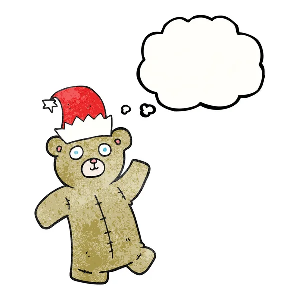 Thought bubble textured cartoon teddy bear wearing christmas hat — Stock Vector