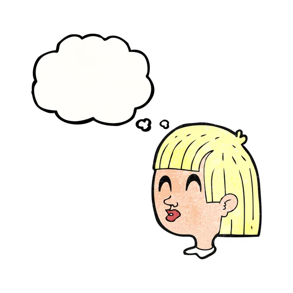 Gedachte zeepbel getextureerde cartoon vrouwelijke gezicht — Stockvector