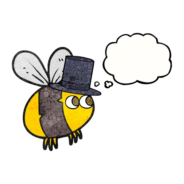 Pensamiento burbuja textura abeja de dibujos animados en sombrero de copa — Archivo Imágenes Vectoriales