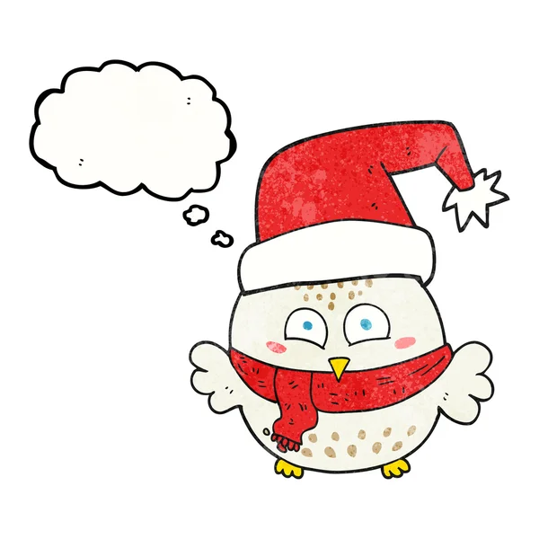 Pensamiento burbuja textura dibujos animados lindo búho de Navidad — Vector de stock