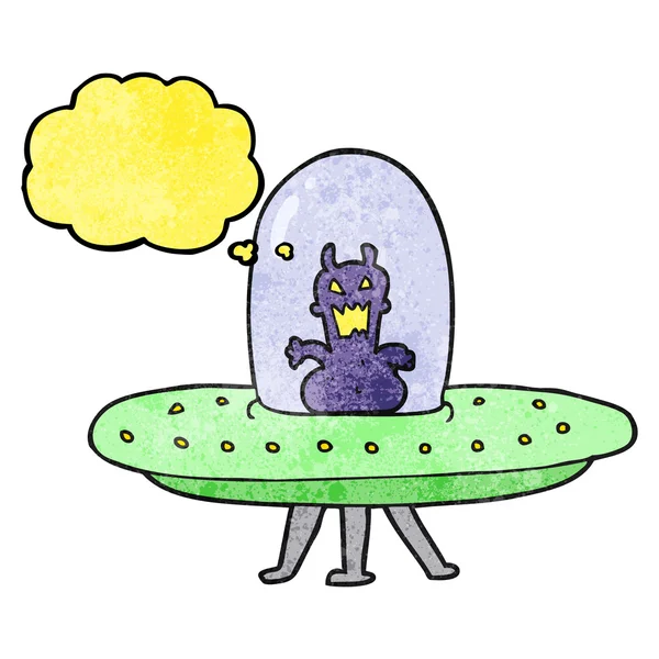 thought bubble textured cartoon alien in flying saucer