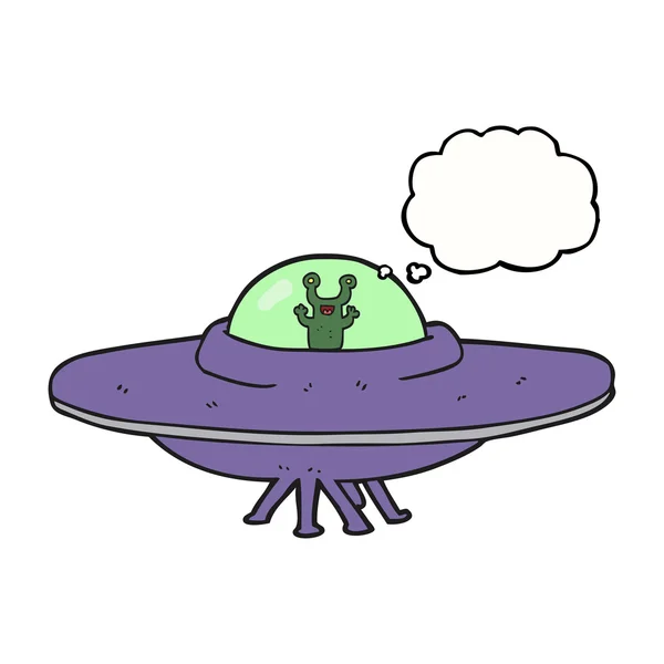 Pensiero bolla cartone animato astronave aliena — Vettoriale Stock