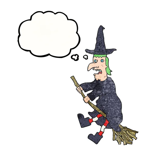 以为骑着扫帚飞行的泡沫质感的卡通女巫 — 图库矢量图片