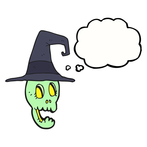 Myšlenka bubliny cartoon lebka klobouk čarodějnice — Stockový vektor