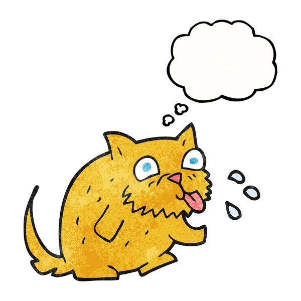 Gedankenblase texturierte Karikatur Katze bläst Himbeere — Stockvektor