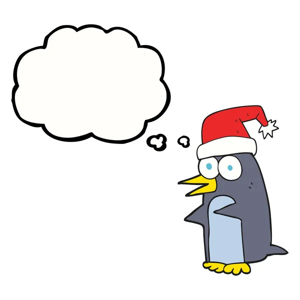 Pensiero bolla cartoni animati pinguino di Natale — Vettoriale Stock