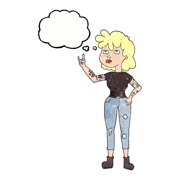 Pensée bulle texturé dessin animé rocker fille — Image vectorielle