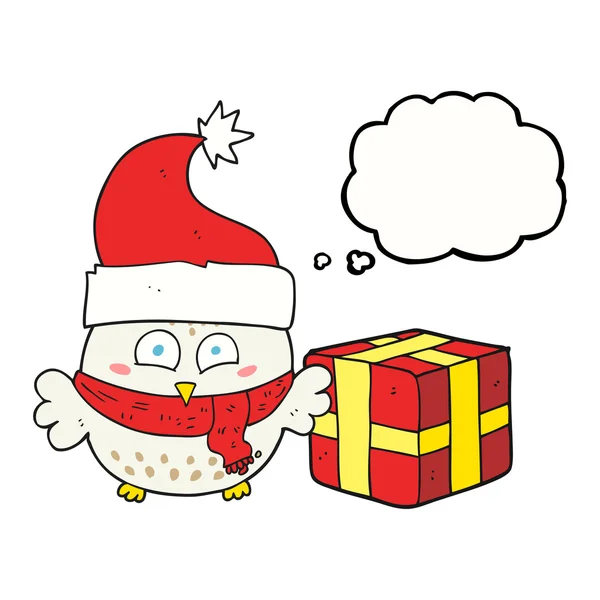 Gedankenblase Cartoon Weihnachten Eule — Stockvektor