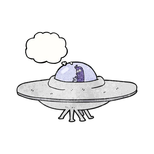 Pensée bulle texturé dessin animé soucoupe volante — Image vectorielle