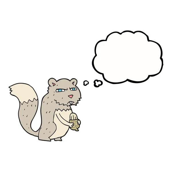 Pensée bulle dessin animé écureuil en colère avec noix — Image vectorielle