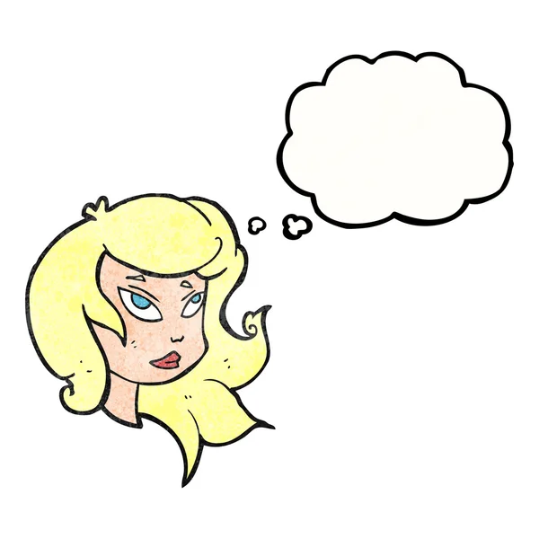 Pensamento bolha texturizado cartoon feminino rosto — Vetor de Stock