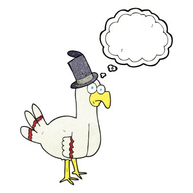 düşünce balonu silindir şapka giyen karikatür kuş dokulu