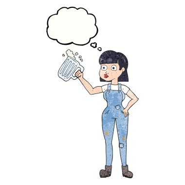 kabarcık dokulu karikatür kadın bira ile sanıyordum