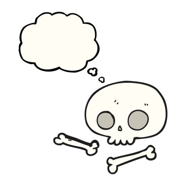 düşünce kabarcık karikatür kafatası ve kemikler