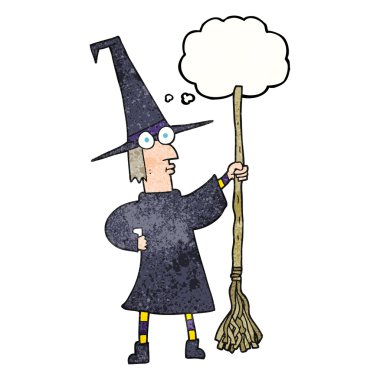 kabarcık dokulu karikatür cadı süpürge ile sanıyordum