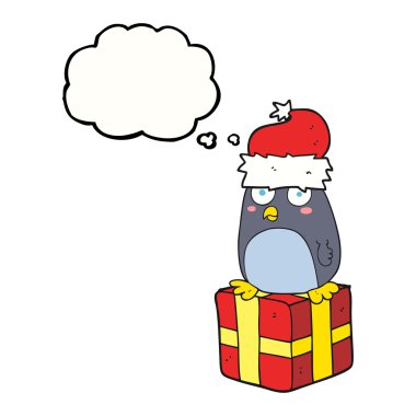 düşünce balonu Noel penguen karikatür