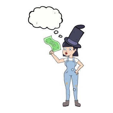 para için tutan düşünce kabarcık karikatür kadın