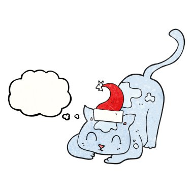 kabarcık dokulu karikatür kedi Noel şapka takıyor sanıyordum