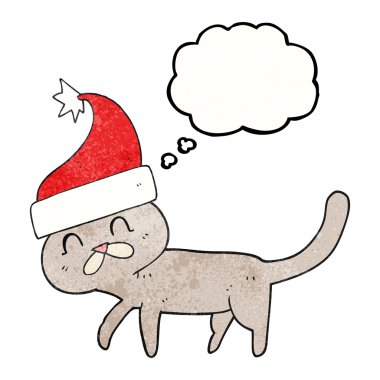 kabarcık dokulu karikatür kedi Noel şapka takıyor sanıyordum