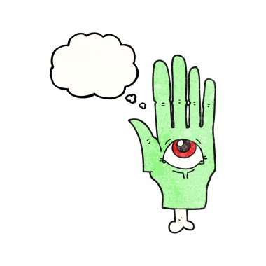 Çizgi Film ürkütücü göz el düşünce balonu dokulu