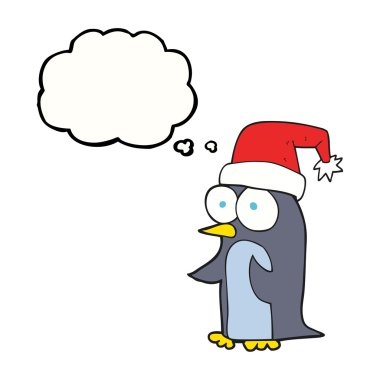 düşünce balonu Noel penguen karikatür