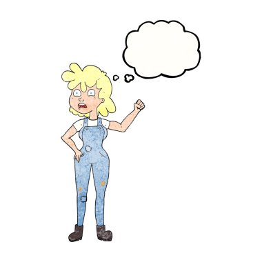 kabarcık dokulu karikatür kadın yumruk sallayarak düşündüm