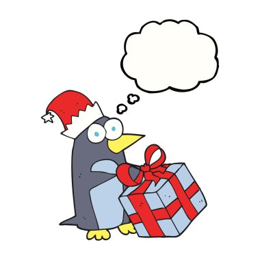 düşünce balonu Noel penguen karikatür