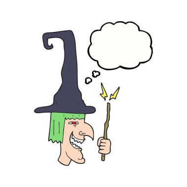 düşünce kabarcık karikatür cadı gülüyor