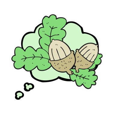 düşünce kabarcık karikatür meşe palamutları ve yaprakları