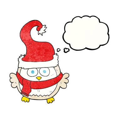 Noel şapka düşünce balonu dokulu karikatür baykuş