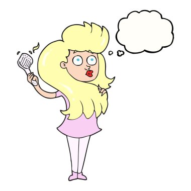 kabarcık karikatür kadın saç fırçalama düşündüm