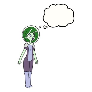 düşünce kabarcık karikatür yabancı alan kız