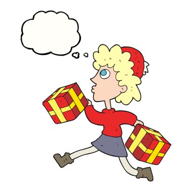 kadın ile çalışan düşünce kabarcık karikatür sunar