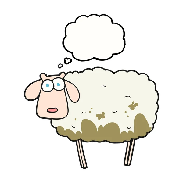 Pensée bulle dessin animé moutons boueux — Image vectorielle