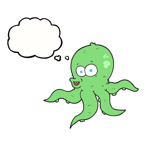 Pulpo de dibujos animados burbuja pensamiento — Vector de stock