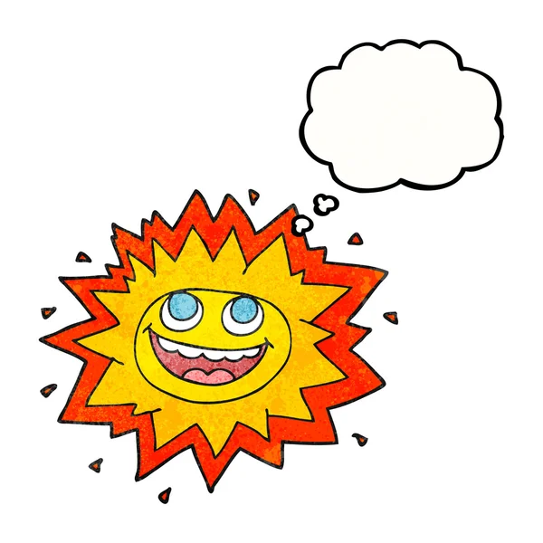 Happy thought bubble textured cartoon sun — Stock Vector